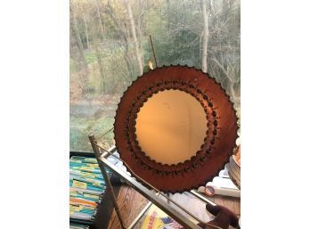 Leather Framed Circular Mirror - 16'