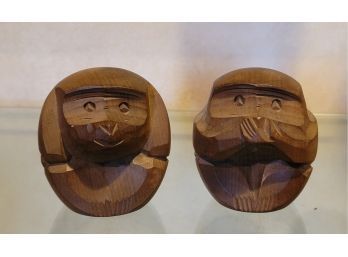 Japanese Carved Wood Hear & Speak No Evil Monkeys 3 X 2