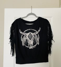 Ralph Lauren Size M Grunge Western Aesthetic Top With Fringed Sleeves