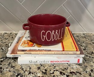 Rae Dunn GOBBLE Bowl With Collection Of 4 Cookbooks