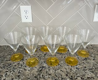 Set Of 8 Yellow Stemmed Martini Glasses