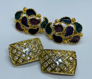 Two Pairs Of Elegant Clip On Earrings