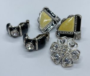 Two Pairs Of Earrings And One Silver Tone Pin
