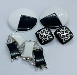 Black And Silver Tone Earrings