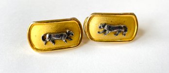 Egyptian Panther Big Cat Gold Tone Earrings. Vintage