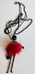 Black With Red Fur Doll Necklace. Adorable Find!