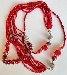 Beautiful Red Beaded Necklace With Matching Bracelet