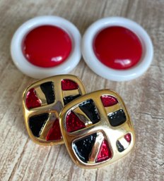 Vintage Earrings With Lovely Red Accents