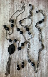 Black Beaded Earrings With Two Eyeglass Necklaces