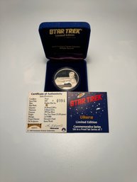 1989 Mint  Star Trek Limited Edition Silver Coin - Uhura