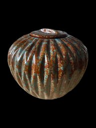 Vintage Pottery, Ceramic Ribbed Vase / Urn