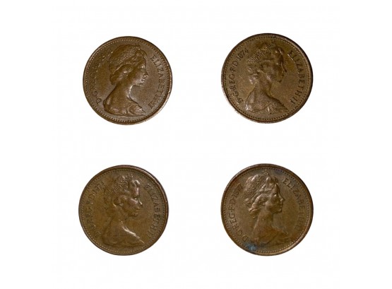Set Of 4 United Kingdom British Coins Queen Elizabeth II 1971 Penny Pence