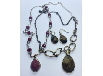 Two Teardrop Shaped Necklace With Matching Pair Of Earrings
