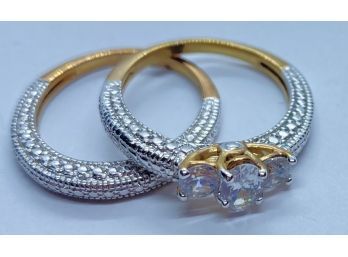 Stunning Gold And Silver Tone Ring Set, Size 6.75