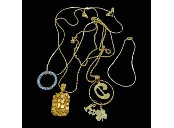 Gold Tone Necklaces With Pendants, Plus Extra Bracelet