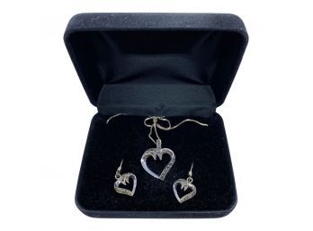 Open Heart Necklace With Matching Earrings