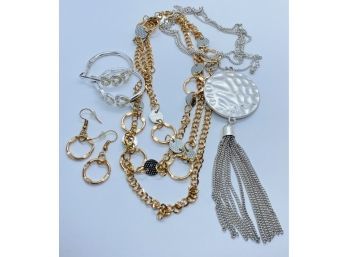 Gold Tone And Silver Tone Necklaces And Earrings