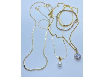 Gorgeous Gold Color Necklaces (3 Count) And Bracelets (2)