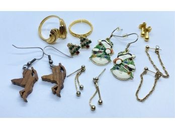 Holiday Earrings And Other Gold Toned Collectible Jewelry