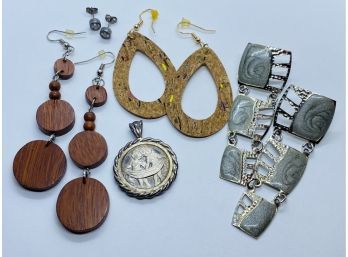Various Large Earrings And Gemini Horoscope Pendant