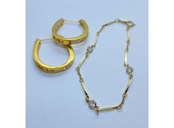 Avon Bracelet, Plus Pair Of Gold Color Hoop Earrings
