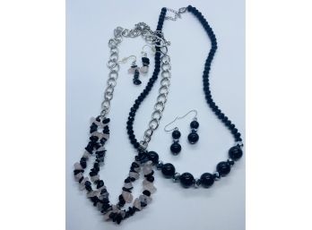 Two Beaded Necklaces With Matching Earrings