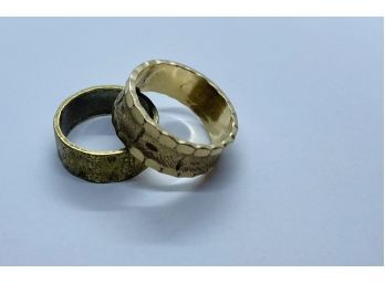 (2) Mens Gold Plated Rings: 10K Gold Filled And 18K Heavy Gold Electroplated