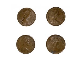 Set Of 4 United Kingdom British Coins Queen Elizabeth II 1971 Penny Pence