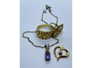 Gold Color Jewelry: Includes Dainty Necklace And Size 12 Ring
