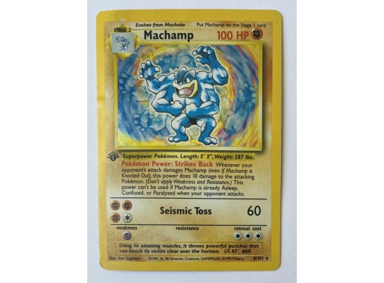 Stage 2 Machamp 100 HP Pokemon Card No. 8/102 Holo. 1995, 96, 98 Nintendo