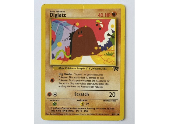 Diglett 40 HP Pokemon Card No. 52/82. 1995, 96, 98 Nintendo
