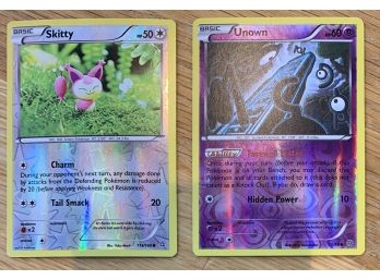 (2) 2015 Pokemon Reverse Holo Trading Cards: Skitty 50 HP And Unown 60 HP