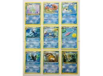 Collection Of 9 Pokemon Water Cards Mostly Stage 1 Including Golduck 100 HP And Stage 2 Omastar 70 HP