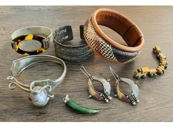 Lovely Collection Of Statement Bracelets, Plus Additional Pair Of Earrings And Green Color Pendant
