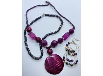 Purple Color Jewelry: Necklaces And Earrings