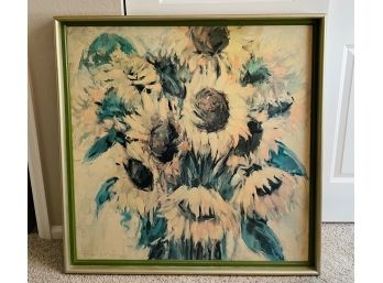 Lovely Sunflowers Art Print On Wooden Canvas, Framed