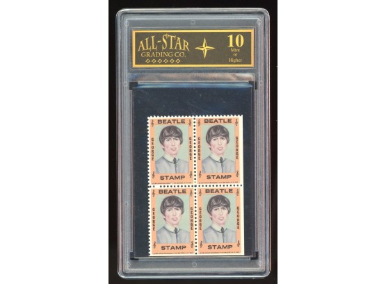 1964 Hallmark Uncut Block George Harrison Vintage Beatles Stamps All-Star Graded