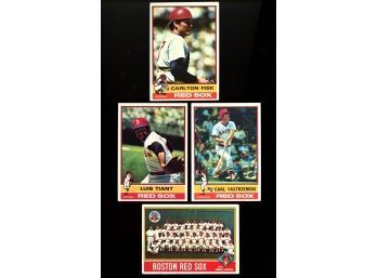 1976 Topps Boston Red Sox 4 Card Lot Carlton Fisk #365 Luis Tiant #130 Carl Yastrzemski #230 Checklist #118