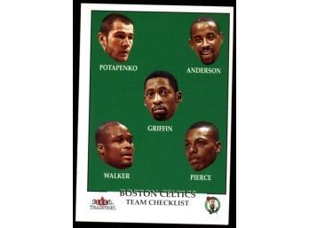 2000-01 Fleer Tradition Boston Celtics Team Checklist #286 Potapenko, Anderson, Pierce, Walker, Griffin
