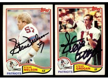 1982 Topps Football New England Patriots On Card Autographs Steve Nelson #158 Steve Grogan #149