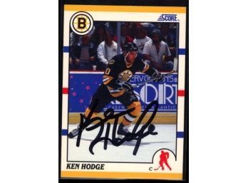 1990 Score Ken Hodge On Card Autograph #85T Boston Bruins
