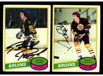 1980-81 Topps Hockey Boston Bruins On Card Autographs Brad Park #74 Terry O'Reilly #56