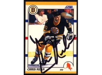 1990 Score Chris Nilan On Card Autograph #22T Boston Bruins