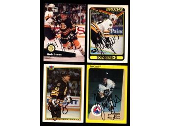 1989-92 Boston Bruins Bob Beers 4 On Card Autograph Lot!