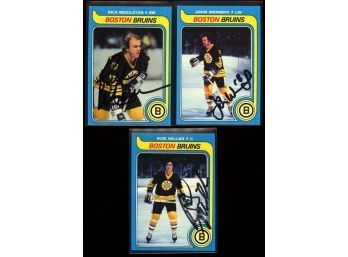 1979 Topps Boston Bruins On Card Autographs Lot Bob Miller #196 John Wensink #182 Rick Middleton #10