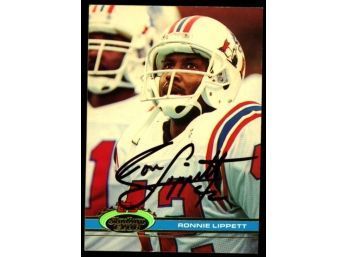 1991 Topps Stadium Club Football Ronnie Lippett On Card Autograph #454 New England Patriots
