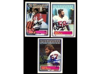 1983 Topps New England Patriots On Card Autographs Lot Pete Brock #326 Roland James #333 Steve Nelson #335