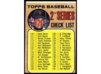 1968 Topps Baseball Series 2 Checklist #107 Vintage