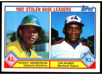 1983 Topps Baseball 1982 Stolen Base Leaders Rickey Henderson Tim Raines #704 HOF