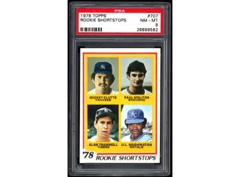 1978 Topps Baseball Rookie Shortstops #707 PSA 8 Mickey Klutts, Paul Molitor, Alan Trammell, UL Washington